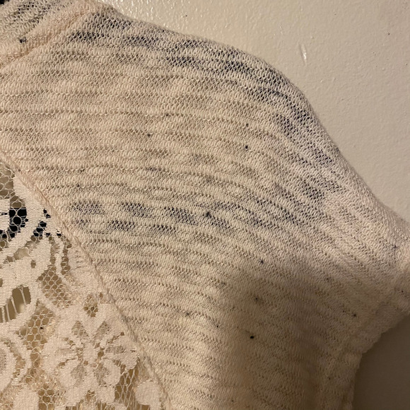 Everleigh Size S/P Shirt Top Short Sleeve Scoop Neck Cream Lace Detail Blouse - Picture 7 of 11